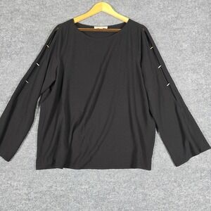 MICHAEL KORS Black Long Sleeve Split Sleeve Gold Detail‎ Top Plus Size XL